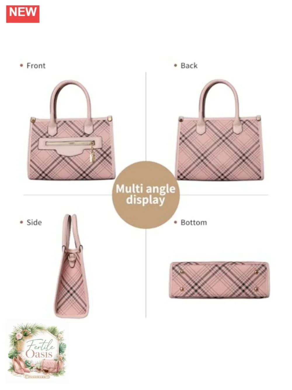 Women's Satchel Handbag Set with Wallet & Cardholder, PU Leather, Checkered,